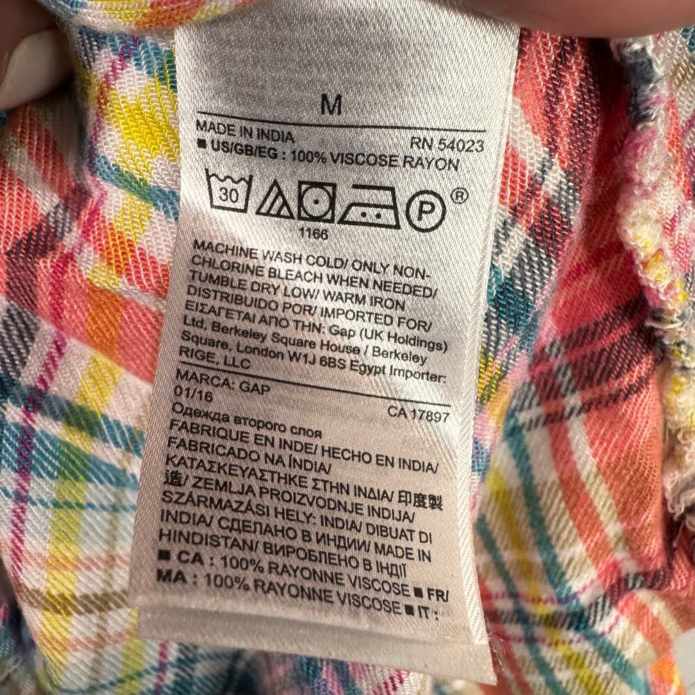Gap Womens Medium Drapey Popover Pink Plaid Sleeveless Button Henley Blouse Top - Picture 8 of 9